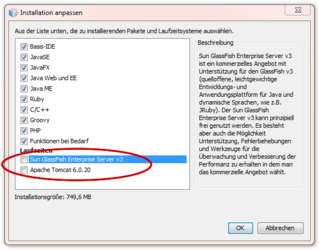 Integrierte Server (Glassfish und Tomcat) nicht installieren, wenn ein bereits installierter Tomcat-Server verwendet werden soll (Screenshot: Version 6.8)